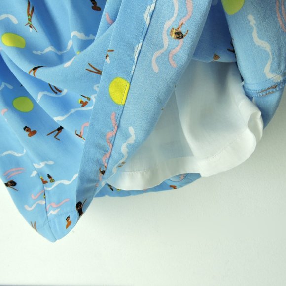 Rare Larke Anthropologie ruffle dress blue cute summer fun print 2XS petite - Picture 8 of 13